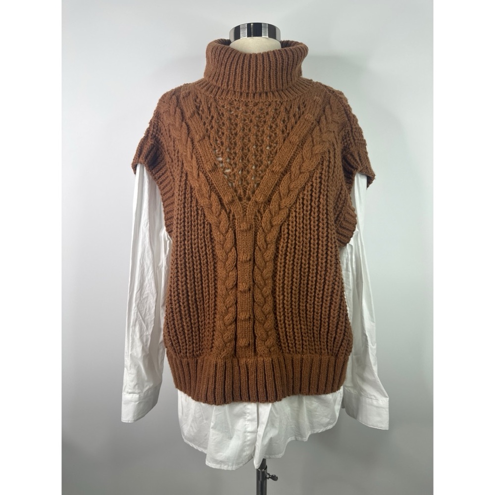 Lush Cable Knit Turtleneck Sweater Vest